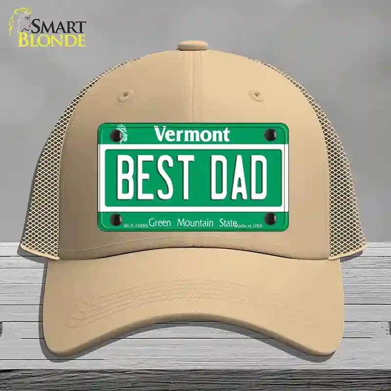 HAT15-MLP-10699 Best Dad Vermont Novelty License Plate Hat, Mesh - Khaki