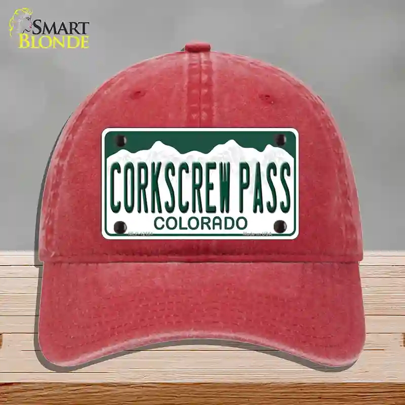 HAT13-MLP-12151 Corkscrew Pass Colorado Novelty License Plate Hat, Unconstructed Cotton - Red
