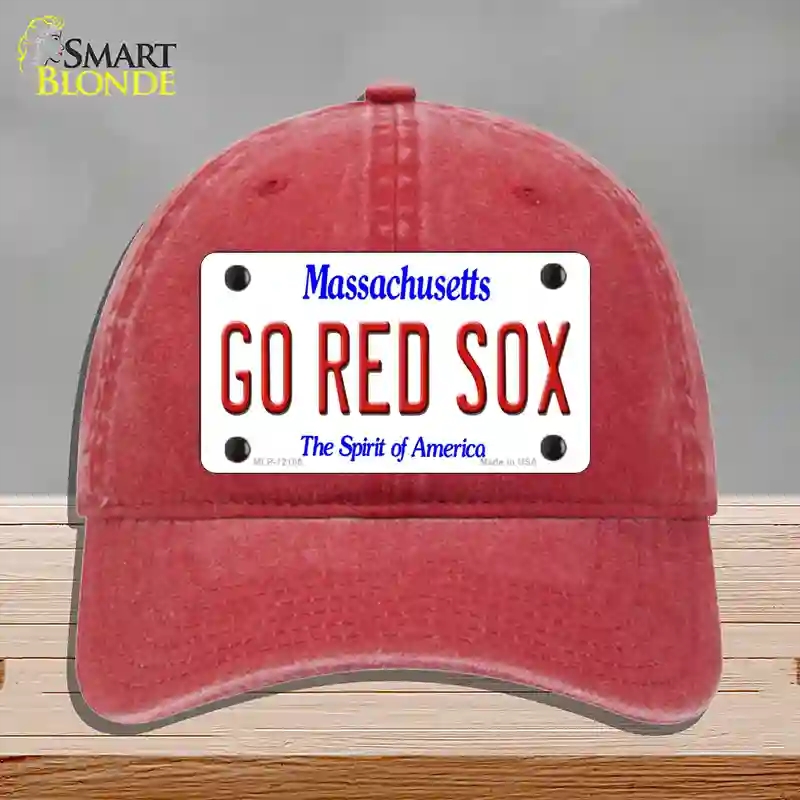 HAT13-MLP-12185 Go Red Sox Massachusetts Novelty License Plate Hat, Unconstructed Cotton - Red