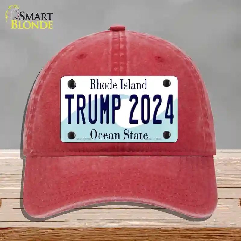 HAT13-MLP-12252 Trump 2024 Rhode Island Novelty License Plate Hat, Unconstructed Cotton - Red