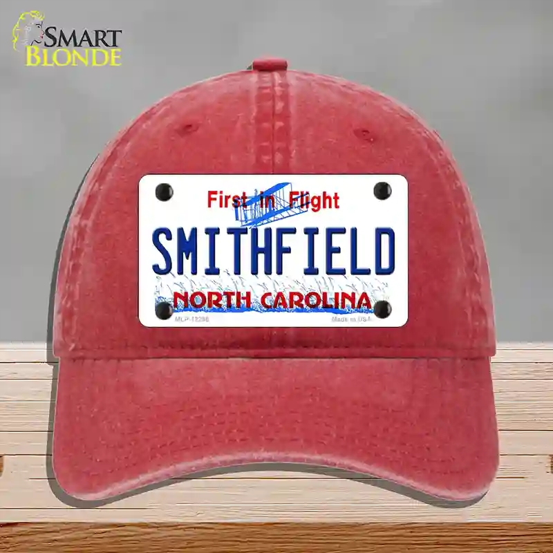 HAT13-MLP-12296 North Carolina Smithfield Novelty License Plate Hat, Unconstructed Cotton - Red