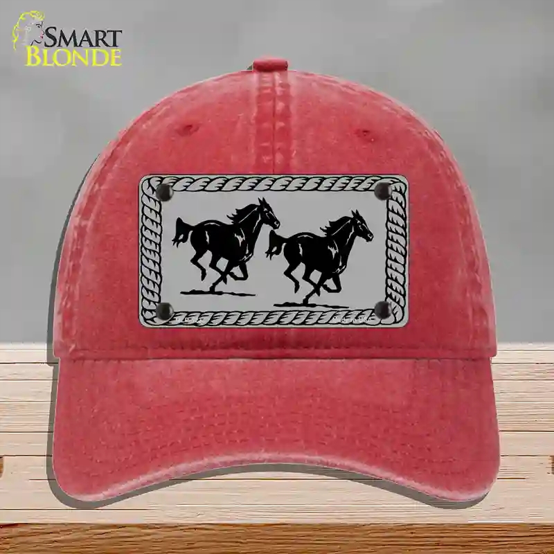HAT13-MLP-1233 Two Running Horses Novelty License Plate Hat, Unconstructed Cotton - Red