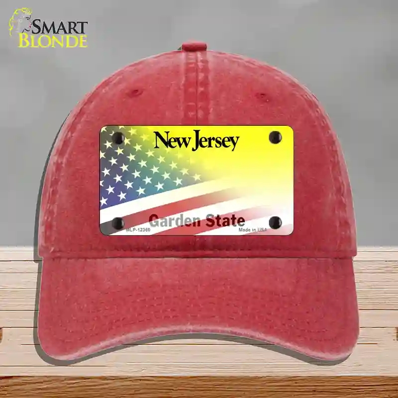 HAT13-MLP-12360   Jersey with American Flag Novelty License Plate Hat, Unconstructed Cotton - Red
