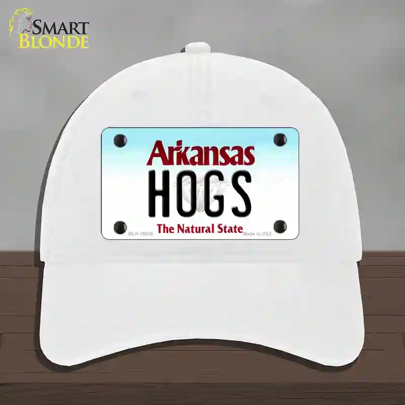 HAT14-MLP-10039 Hogs Arkansas Novelty License Plate Hat, Unconstructed Cotton - White