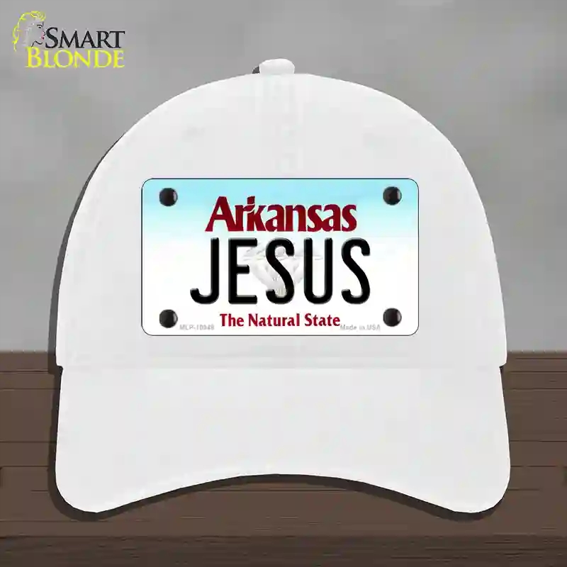 HAT14-MLP-10048 Jesus Arkansas Novelty License Plate Hat, Unconstructed Cotton - White