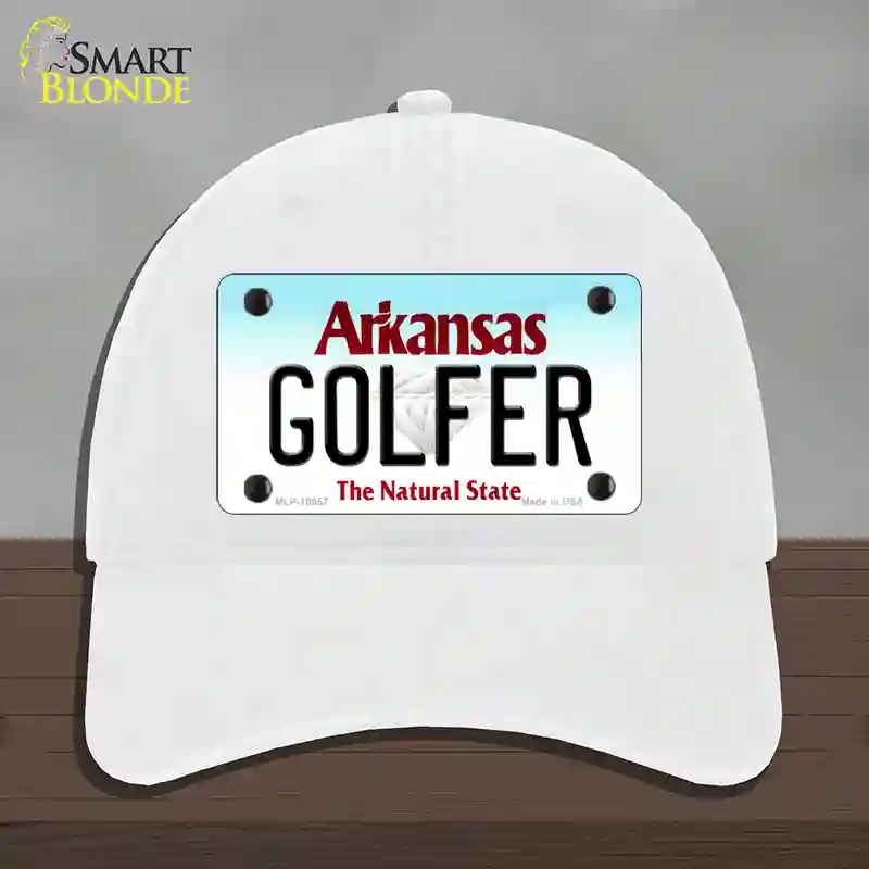 HAT14-MLP-10057 Golfer Arkansas Novelty License Plate Hat, Unconstructed Cotton - White