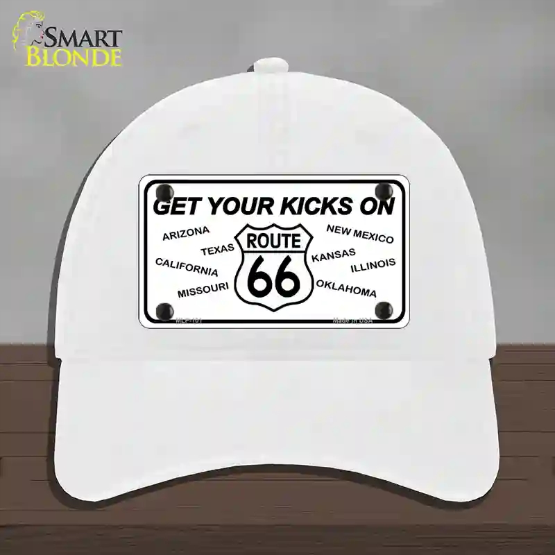 HAT14-MLP-101 Get Your Kicks on 66 Novelty License Plate Hat, Unconstructed Cotton - White