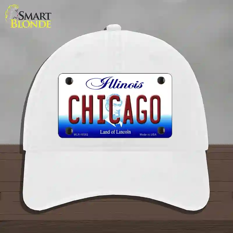 HAT14-MLP-10282 Chicago Illinois Novelty License Plate Hat, Unconstructed Cotton - White