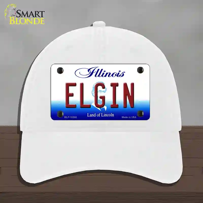 HAT14-MLP-10285 Elgin Illinois Novelty License Plate Hat, Unconstructed Cotton - White