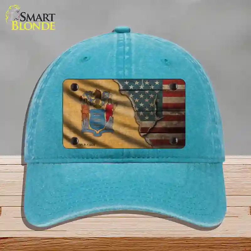 HAT10-MLP-12409   Jersey & American Flag Novelty License Plate Hat, Unconstructed Cotton - Lake Blue