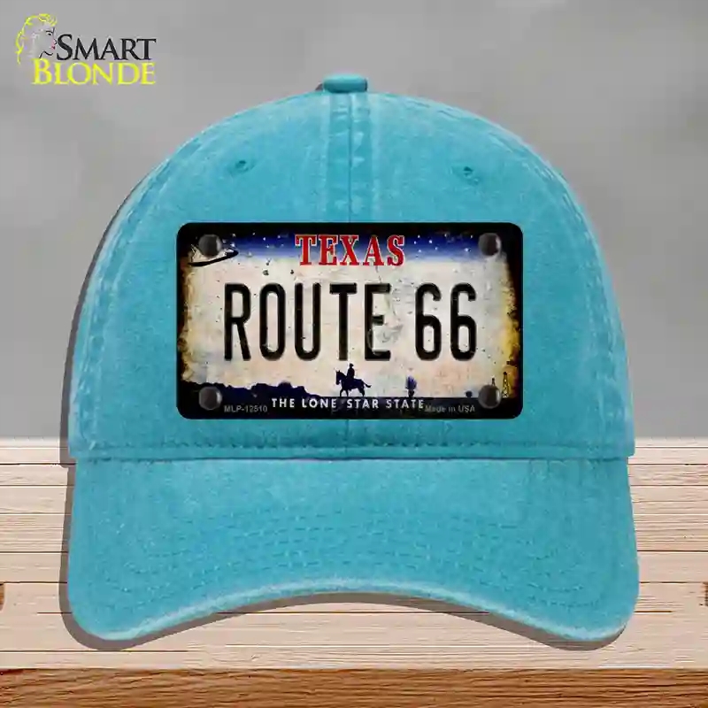 HAT10-MLP-12510 Route 66 Texas Rusty Novelty License Plate Hat, Unconstructed Cotton - Lake Blue