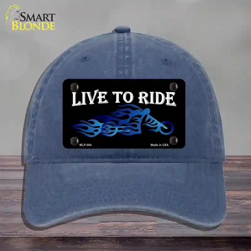 HAT11-MLP-064 Live to Ride Novelty License Plate Hat, Unconstructed Cotton - Navy