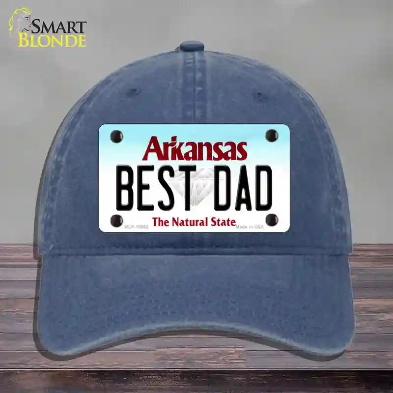 HAT11-MLP-10062 Best Dad Arkansas Novelty License Plate Hat, Unconstructed Cotton - Navy