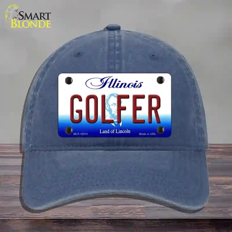 HAT11-MLP-10314 Golfer Illinois Novelty License Plate Hat, Unconstructed Cotton - Navy