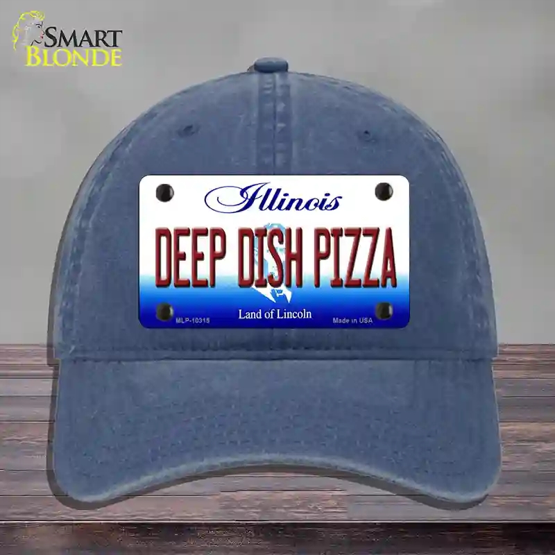 HAT11-MLP-10315 Deep Dish Pizza Illinois Novelty License Plate Hat, Unconstructed Cotton - Navy