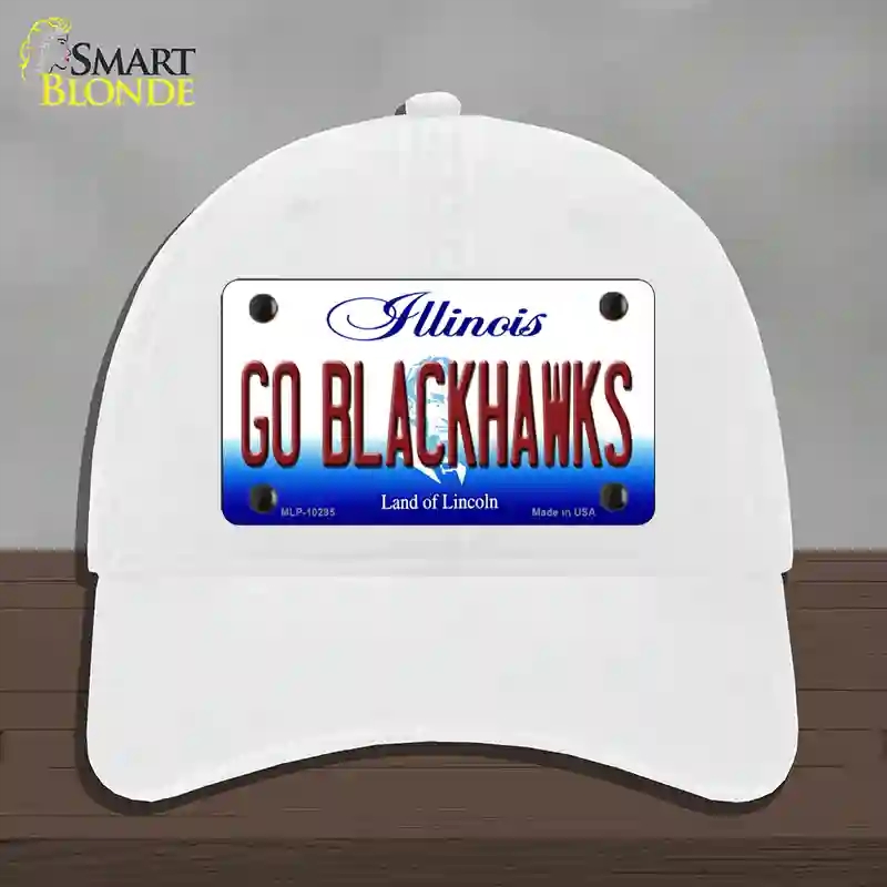 HAT14-MLP-10295 Go Blackhawks Illinois Novelty License Plate Hat, Unconstructed Cotton - White