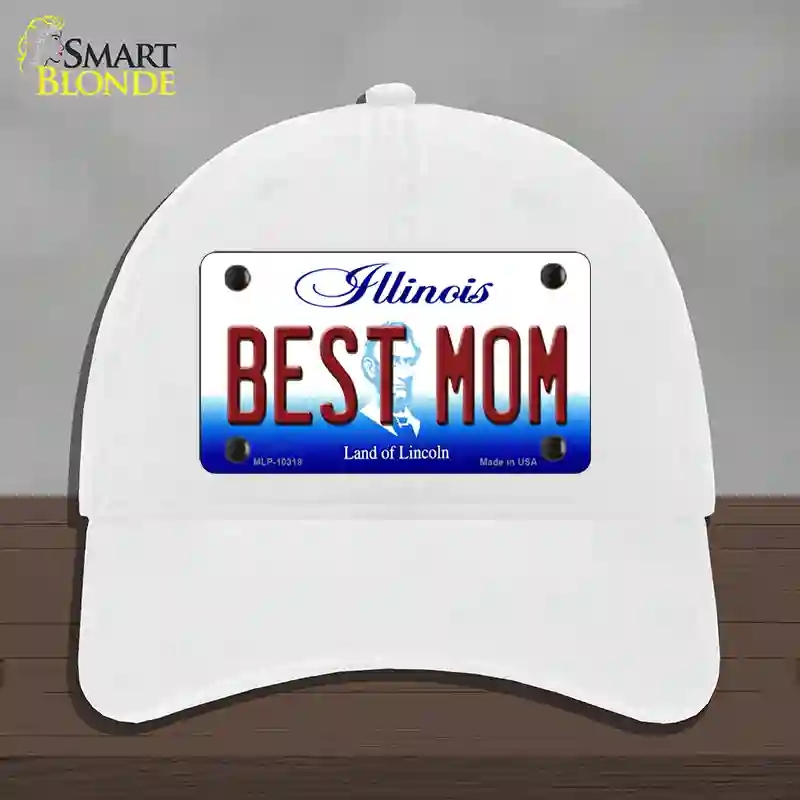 HAT14-MLP-10318 Best Mom Illinois Novelty License Plate Hat, Unconstructed Cotton - White