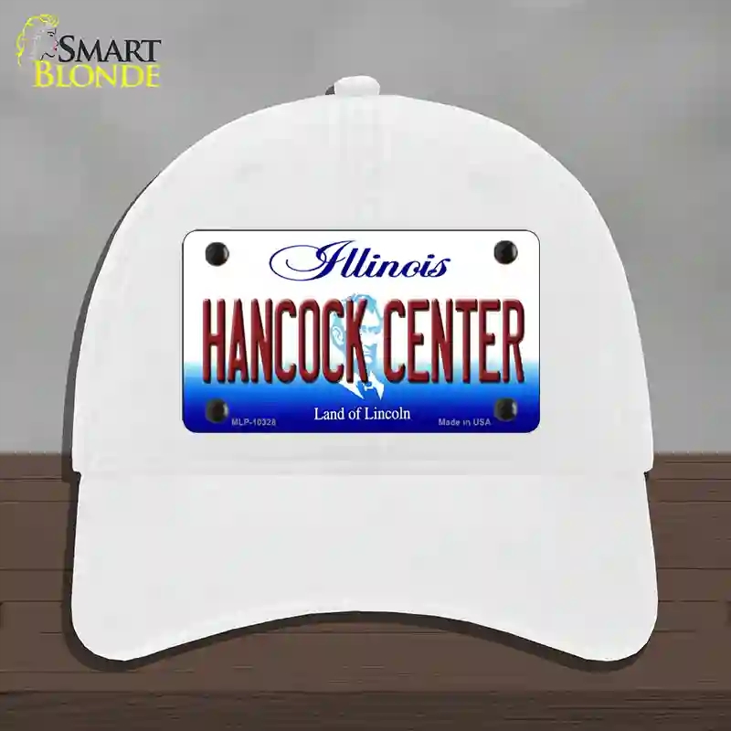 HAT14-MLP-10328 Hancock Center Illinois Novelty License Plate Hat, Unconstructed Cotton - White