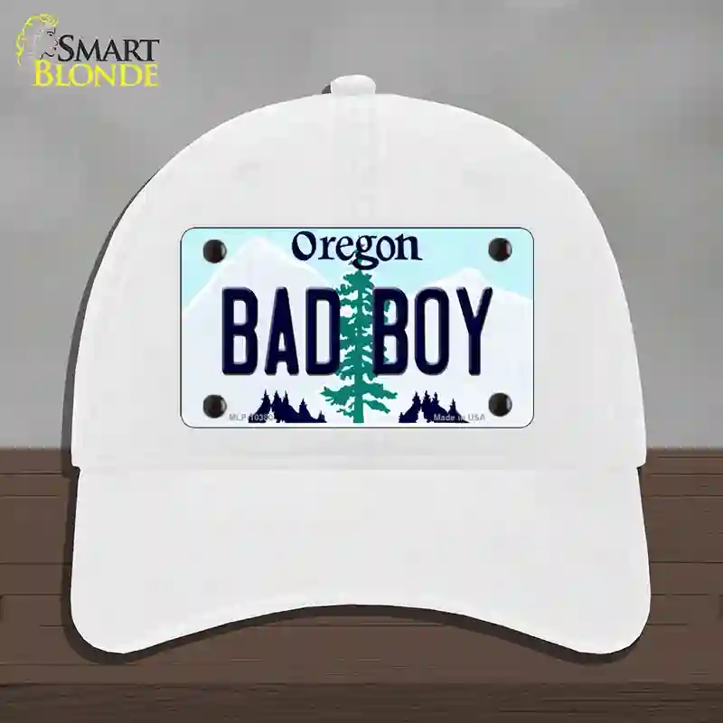 HAT14-MLP-10380 Bad Boy Oregon Novelty License Plate Hat, Unconstructed Cotton - White