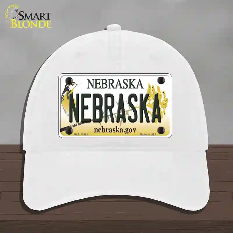 HAT14-MLP-10566 Nebraska Gov Novelty License Plate Hat, Unconstructed Cotton - White
