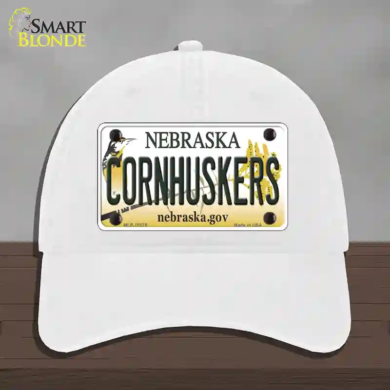 HAT14-MLP-10579 Cornhuskers Nebraska Novelty License Plate Hat, Unconstructed Cotton - White