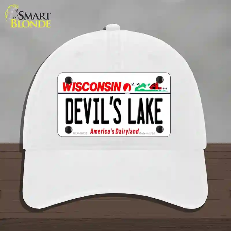 HAT14-MLP-10625 Devils Lake Wisconsin Novelty License Plate Hat, Unconstructed Cotton - White