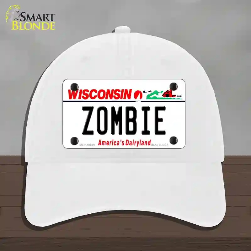 HAT14-MLP-10639 Zombie Wisconsin Novelty License Plate Hat, Unconstructed Cotton - White