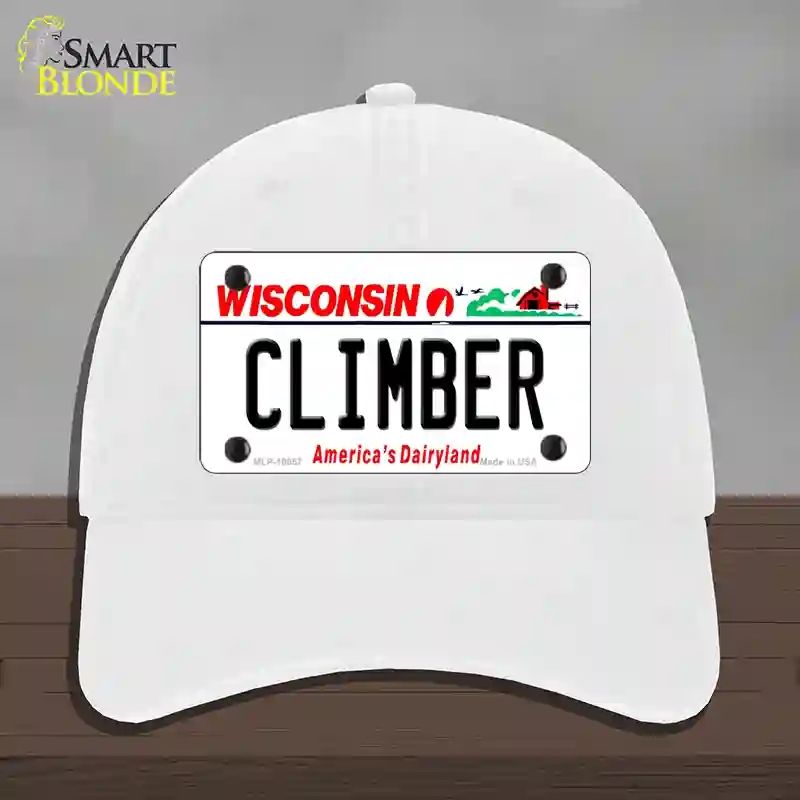 HAT14-MLP-10657 Climber Wisconsin Novelty License Plate Hat, Unconstructed Cotton - White