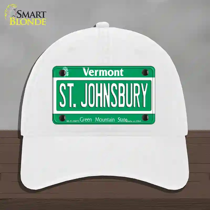 HAT14-MLP-10673 St Johnsbury Vermont Novelty License Plate Hat, Unconstructed Cotton - White