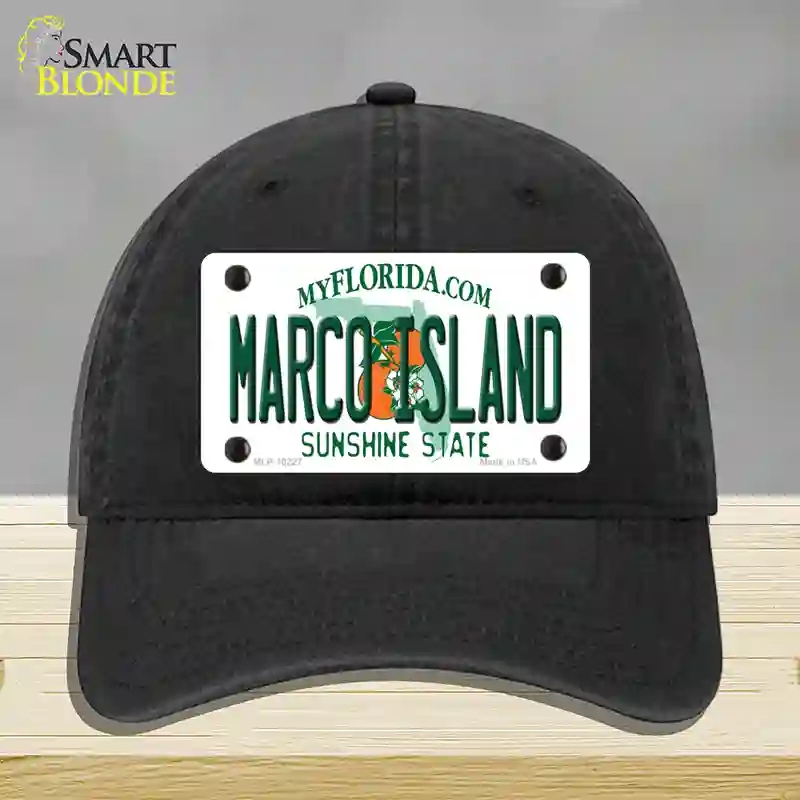 HAT07-MLP-10227 Marco Island Florida Novelty License Plate Hat, Unconstructed Cotton - Black