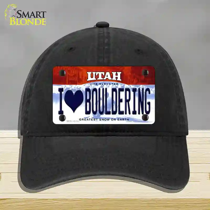 HAT07-MLP-10231 I Love Bouldering Utah Novelty License Plate Hat, Unconstructed Cotton - Black