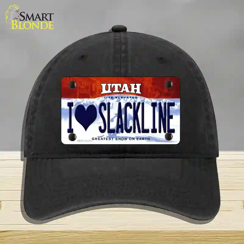 HAT07-MLP-10237 I Love Slackline Utah Novelty License Plate Hat, Unconstructed Cotton - Black