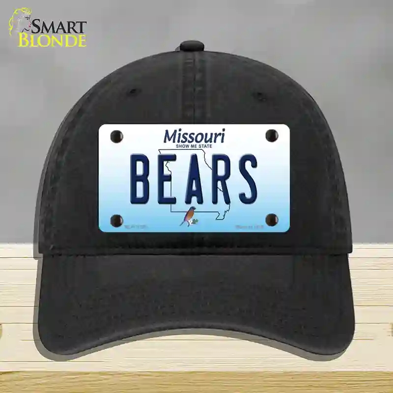 HAT07-MLP-10251 Bears Missouri Novelty License Plate Hat, Unconstructed Cotton - Black
