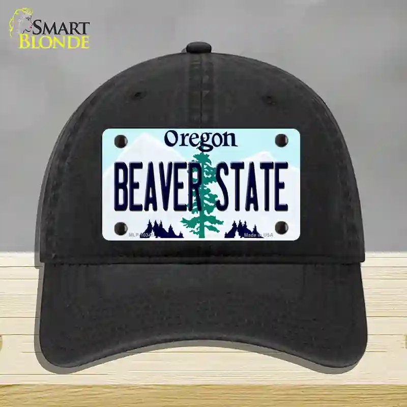 HAT07-MLP-10341 Beaver State Oregon Novelty License Plate Hat, Unconstructed Cotton - Black