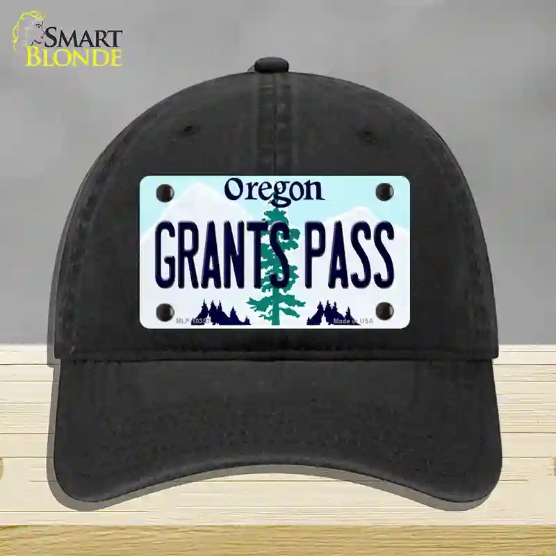 HAT07-MLP-10352 Grants Pass Oregon Novelty License Plate Hat, Unconstructed Cotton - Black