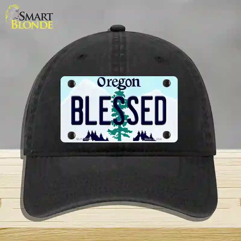 HAT07-MLP-10376 Blessed Oregon Novelty License Plate Hat, Unconstructed Cotton - Black