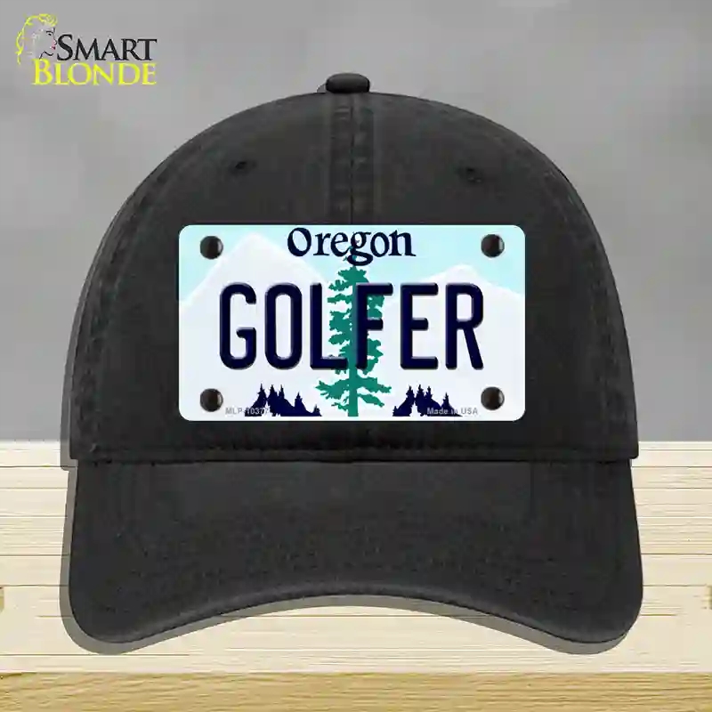 HAT07-MLP-10377 Golfer Oregon Novelty License Plate Hat, Unconstructed Cotton - Black