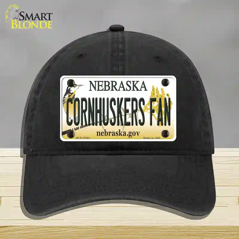 HAT07-MLP-10581 Cornhuskers Fan Nebraska Novelty License Plate Hat, Unconstructed Cotton - Black