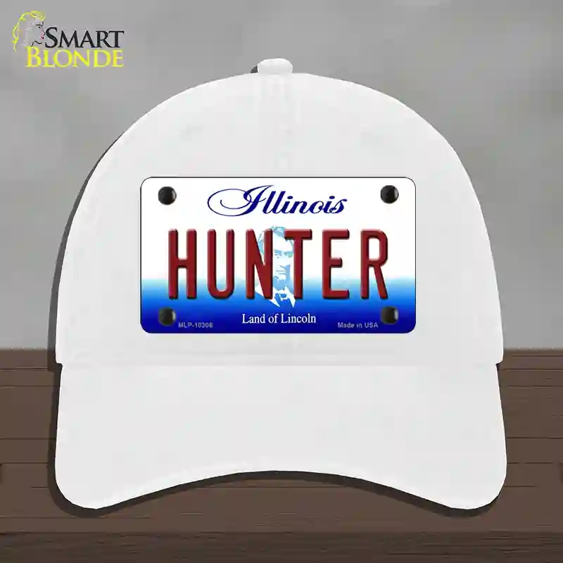 HAT14-MLP-10306 Hunter Illinois Novelty License Plate Hat, Unconstructed Cotton - White