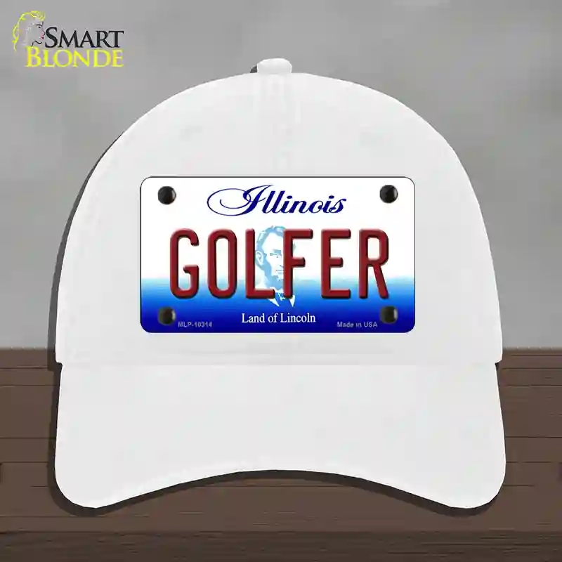 HAT14-MLP-10314 Golfer Illinois Novelty License Plate Hat, Unconstructed Cotton - White