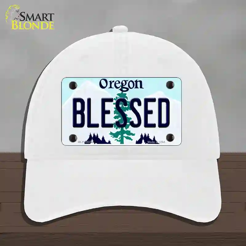 HAT14-MLP-10376 Blessed Oregon Novelty License Plate Hat, Unconstructed Cotton - White