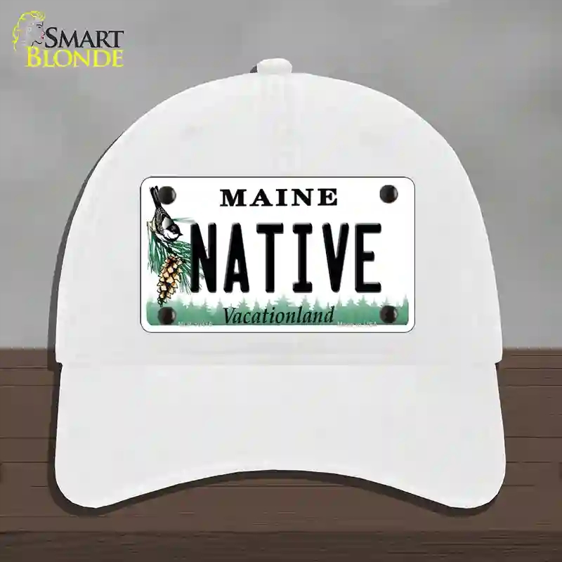 HAT14-MLP-10416 Native Maine Novelty License Plate Hat, Unconstructed Cotton - White