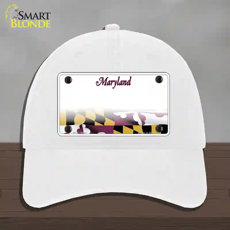 HAT14-MLP-10460 Maryland State Blank Novelty License Plate Hat, Unconstructed Cotton - White