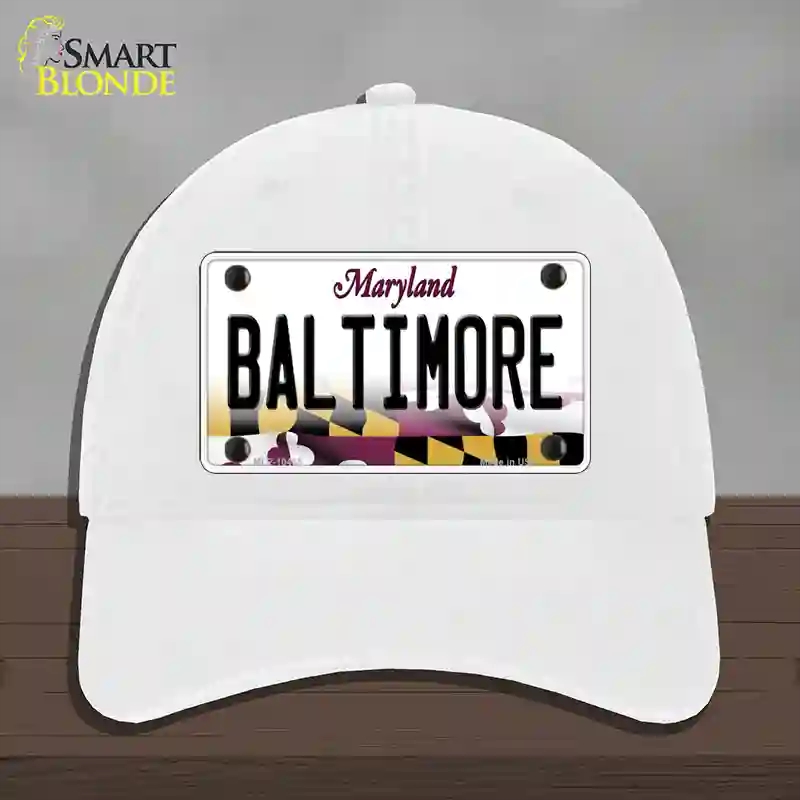 HAT14-MLP-10465 Baltimore Maryland Novelty License Plate Hat, Unconstructed Cotton - White