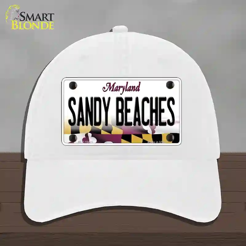 HAT14-MLP-10479 Sandy Beaches Maryland Novelty License Plate Hat, Unconstructed Cotton - White