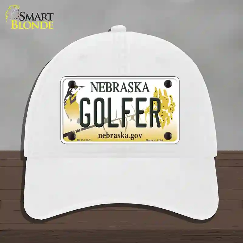 HAT14-MLP-10601 Golfer Nebraska Novelty License Plate Hat, Unconstructed Cotton - White