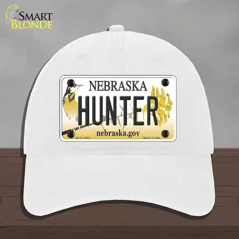 HAT14-MLP-10602 Hunter Nebraska Novelty License Plate Hat, Unconstructed Cotton - White