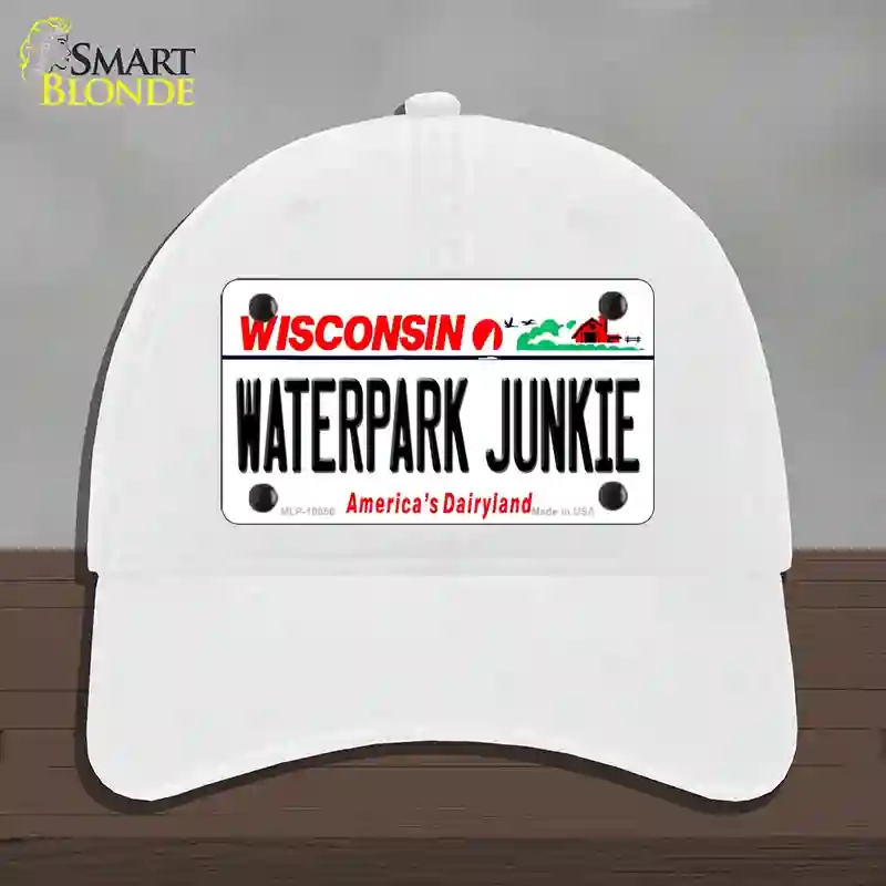 HAT14-MLP-10656 Waterpark Junkie Wisconsin Novelty License Plate Hat, Unconstructed Cotton - White