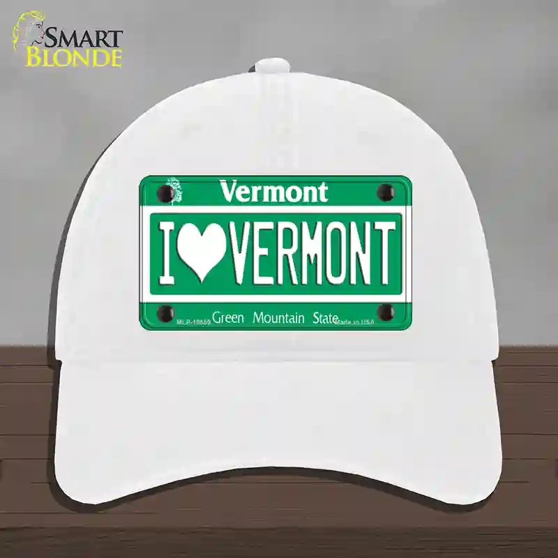 HAT14-MLP-10659 I Love Vermont Novelty License Plate Hat, Unconstructed Cotton - White