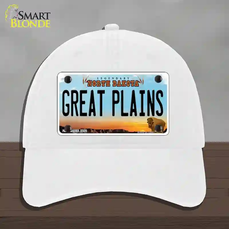 HAT14-MLP-10712 Great Plains North Dakota Novelty License Plate Hat, Unconstructed Cotton - White